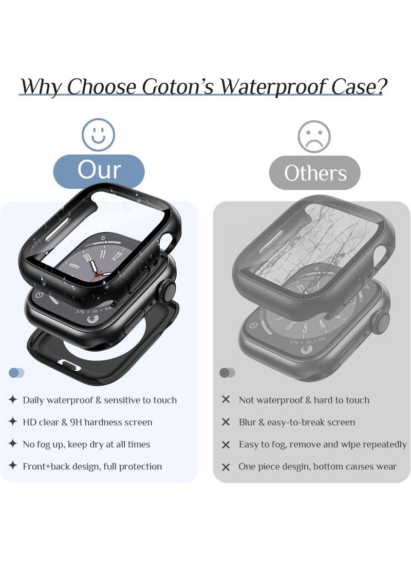 QIRG 2 in 1 Waterproof Case for Apple Watch Series 6/5/4, SE 3/2/1 Screen Protector 44mm, 360 Protective Glass Face Cover Hard PC Bumper + Back Frame for Apple Watch Series 6/5/4, SE 3/2/1 44 mm, Black - Image 4